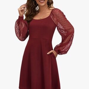 STYLEWORD Women's Formal Dress Long Sleeve Square Neck Mesh Chiffon Mini Dresses